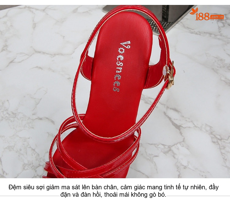 Giày Sandal Cao Gót Nữ Quai Ngang Đính Đá Gót Cao 11cm Da Bóng Màu Đen, Trắng, Vàng, Đỏ... chi tiết 4