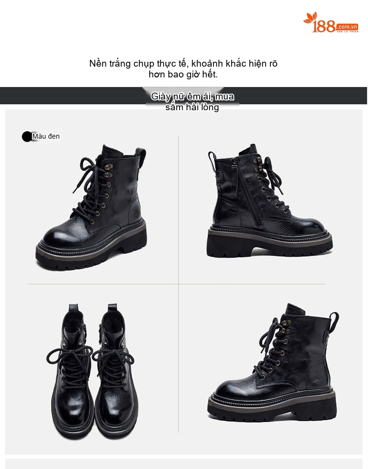 Boot Nữ Cổ Ngắn Đế Dày Làm Cũ Khóa Kéo Bên Hông Chiều Cao Đế Khoảng 5cm Màu Nâu, Đen chi tiết 15
