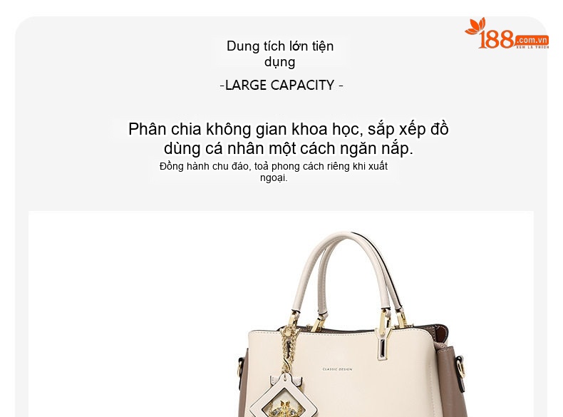 Túi Xách Tay Nữ Da Bò Đeo Chéo Màu Trắng Be, Nâu chi tiết 6