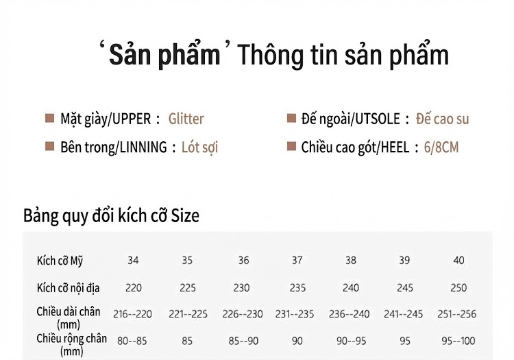 Giày Cao Gót Nữ Mũi Nhọn Kim Tuyến Chiều Cao Đế 8cm Màu Vàng Gold chi tiết 5
