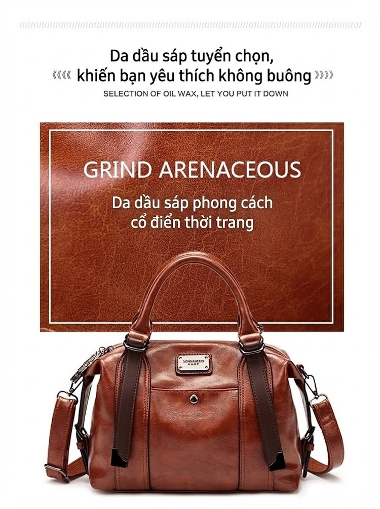 Túi Xách Nữ Da Bóng Đeo Vai Đeo Chéo Dáng Gối Cỡ Lớn Phong Cách Retro Châu Âu Màu Nâu chi tiết 10