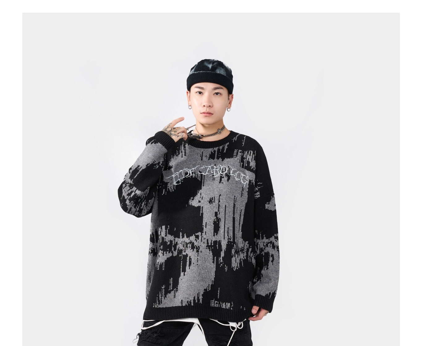 Áo Sweater Nam Nữ Dệt Kim Tay Dài Form Rộng Phong Cách Đường Phố Màu Đen, Kem chi tiết 15