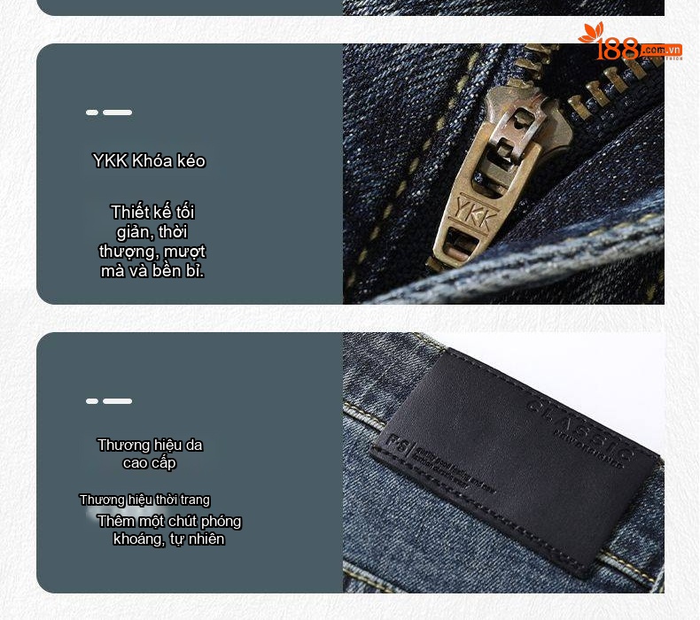 Quần Jean Nam Ống Đứng Cotton Co Giãn Cao Cấp Màu Xám, Xanh Đậm, Xanh Nhạt, Xanh... chi tiết 5