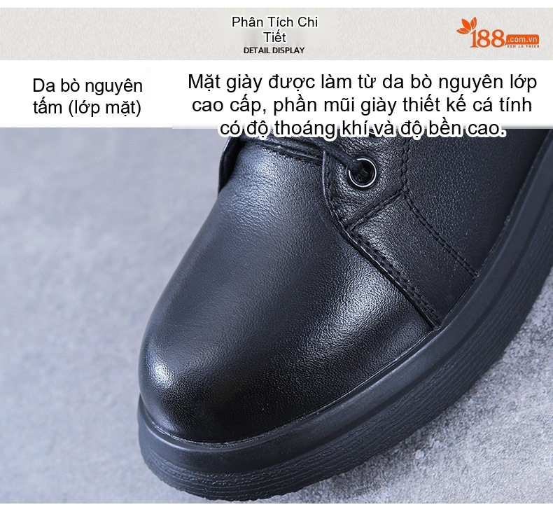 Giày Boot Martin Nữ Da Bò Lót Lông Chiều Cao Đế Khoảng 4cm Phong Cách Anh Quốc Màu Đen chi tiết 6