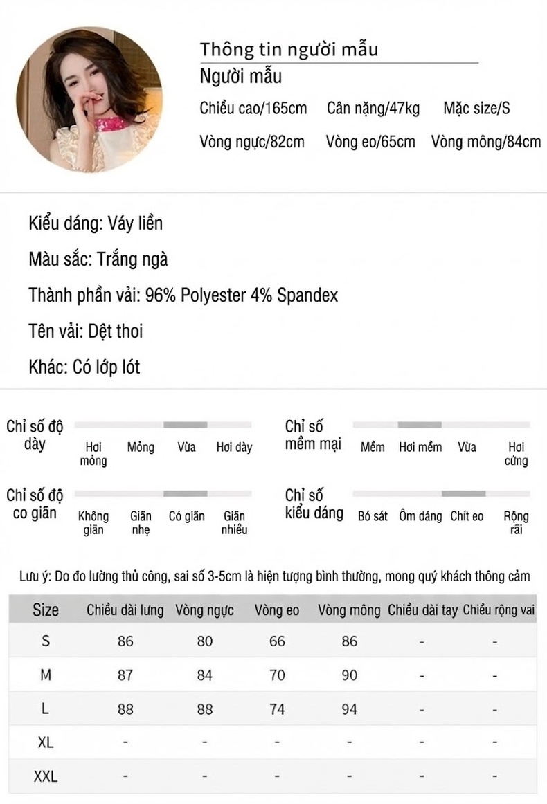 Váy Tiểu Thư dáng chữ A Chiết Eo Viền Bèo Nhún Màu Trắng chi tiết 2
