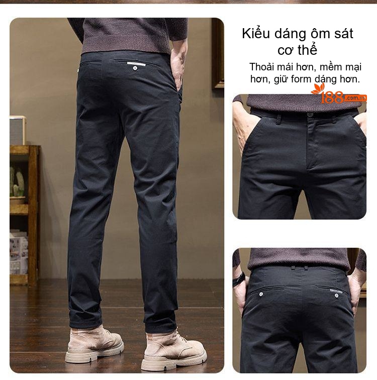 Quần Dài Nam Cotton Co Giãn Dáng Ôm Vừa Vặn Màu Đen, Xám chi tiết 3