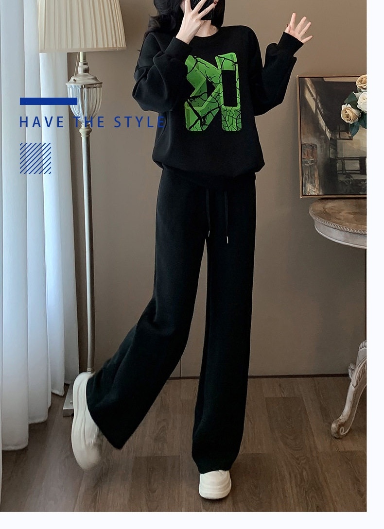 Bộ Đồ Nữ Áo Hoodie và Quần Dài Dáng Rộng Lót Lông Dày Dặn Phong Cách Hàn Quốc Màu Đen chi tiết 8
