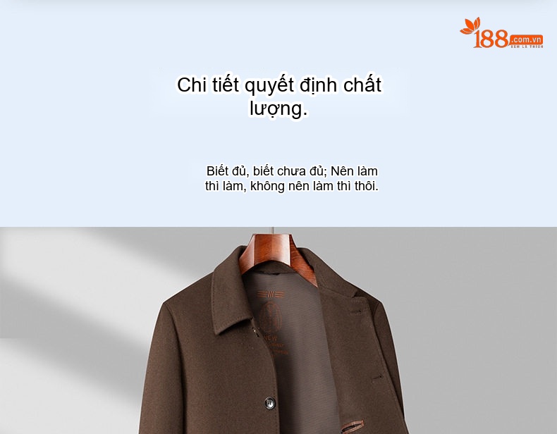 Áo Khoác Dạ Nam 100% Len Lông Cừu Dáng Dài Có Lớp Lót Lông Vũ Màu Nâu, Đen chi tiết 2