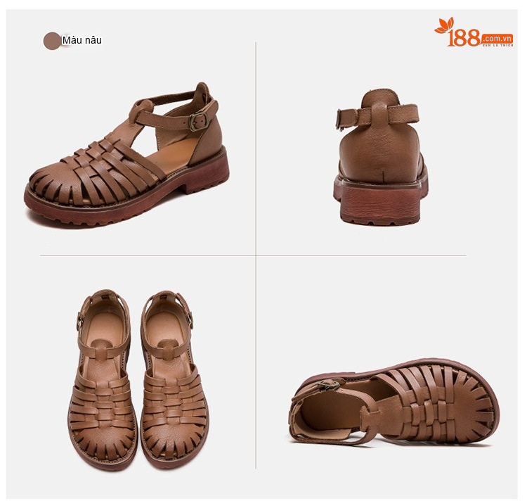 Dép Sandal Nữ Da Heo Quai Lồng Đế Cao 3cm - 4cm Màu Nâu, Xanh Lá, Trắng chi tiết 19