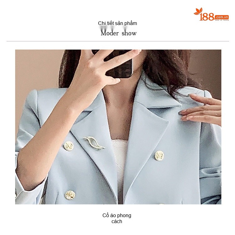 Bộ Vest Công Sở Nữ Dáng Ngắn Quần Dài/Chân Váy Màu Kaki, Đen, Xanh Dương chi tiết 22