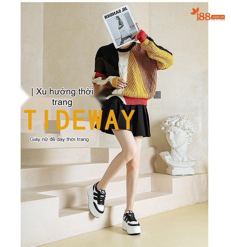 Giày Thể Thao Nữ Đế Cao Chiều Cao Đế Khoảng 5cm Phối Màu Đen, Trắng chi tiết 2