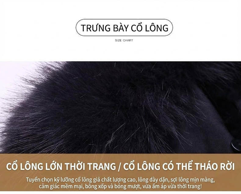 Áo Khoác Cotton Nữ Dáng Ngắn Lót Lông Cổ Lông Màu Đen, Xanh Rêu chi tiết 5