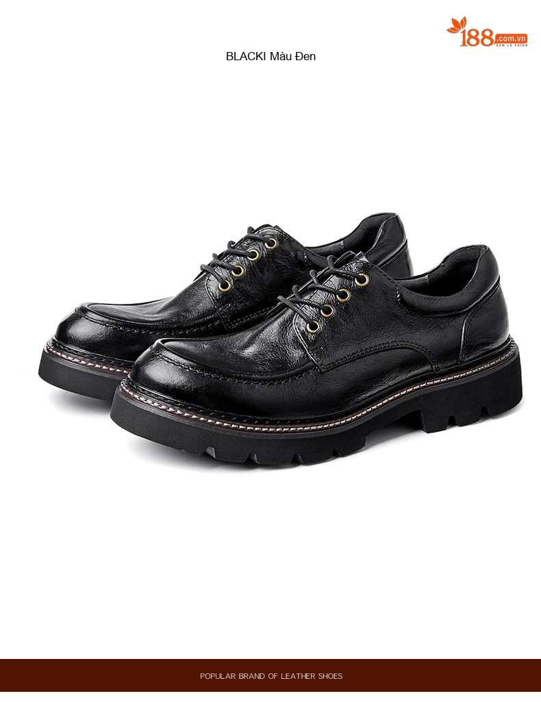 Giày Tây Buộc Dây Nam Da Bóng Thiết Kế Retro Chiều Cao Đế Khoảng 4cm Màu Nâu, Đen, Xanh Lá chi tiết 14