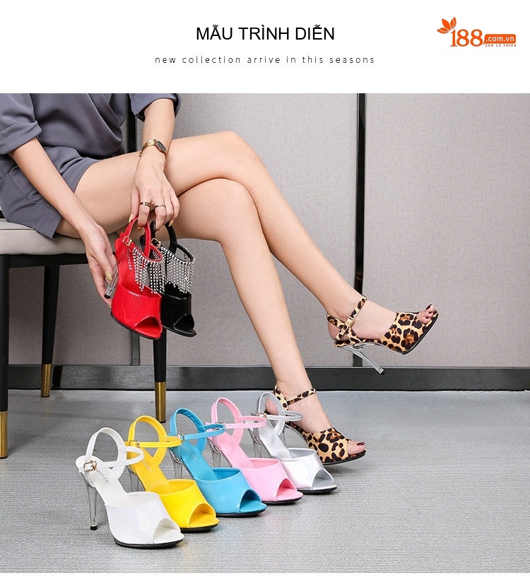 Giày Sandal Cao Gót Nữ Hở Mũi Quai Mảnh Gót Trong Suốt Gót Cao 11cm Màu Đen, Trắng, Đỏ, Vàng... chi tiết 11