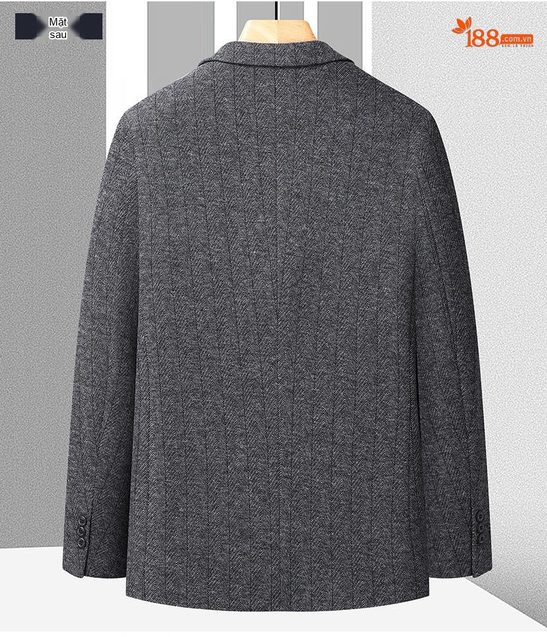Áo Vest Nam Wool Lông Cừu Họa Tiết Xương Cá Dáng Ôm Chống Nhăn Màu Xám chi tiết 11