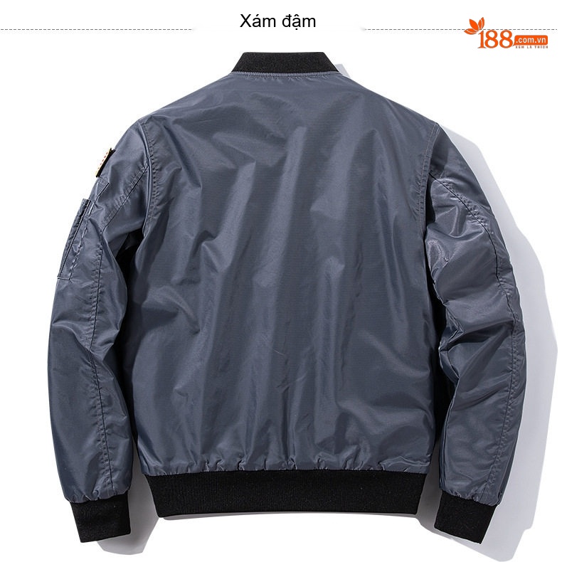 Áo Khoác Bomber Nam Nữ Dáng Rộng Hai Mặt Mặc Thu Đông Phong Cách Phi Công NASA Màu Xám, Xanh Navy, Xanh Lá, Đen... chi tiết 16