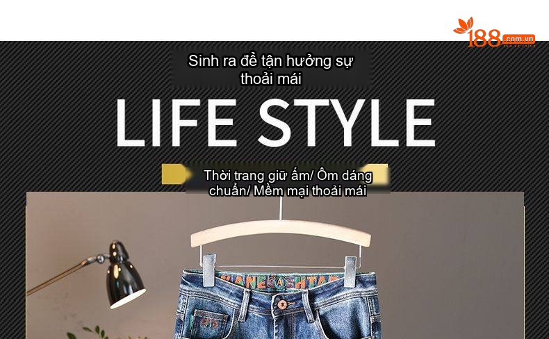 Quần Jean Dáng Ôm Nam Thêu Họa Tiết Co Giãn Thoải Mái Màu Xanh Dương chi tiết 1