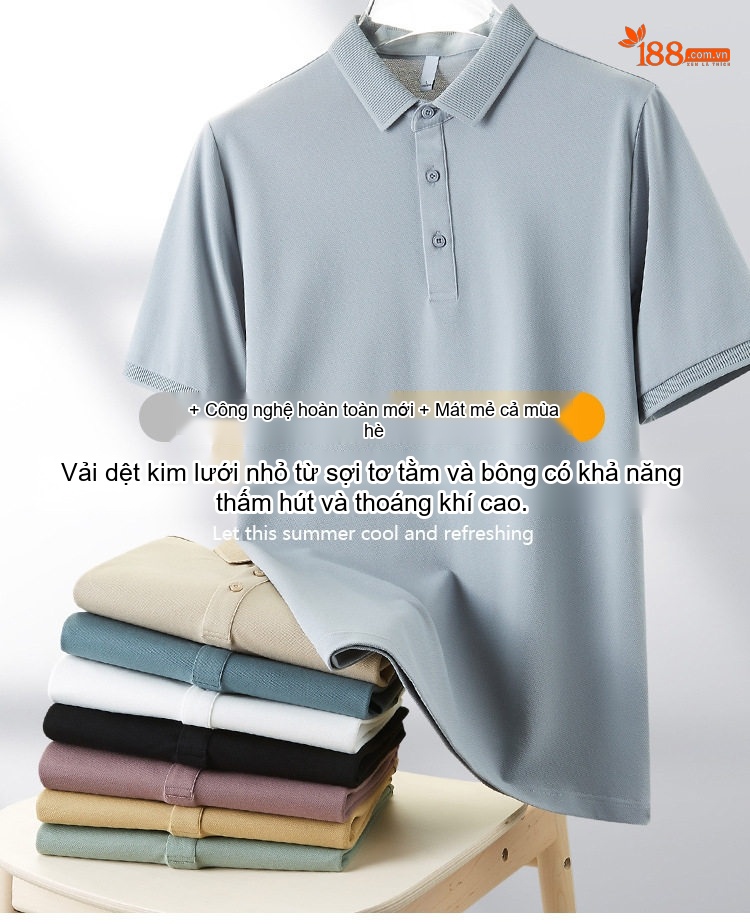 Áo Polo Nam Tơ Tằm Cotton Thoáng Khí Màu Xám, Kem, Xanh Lá, Đen... chi tiết 1