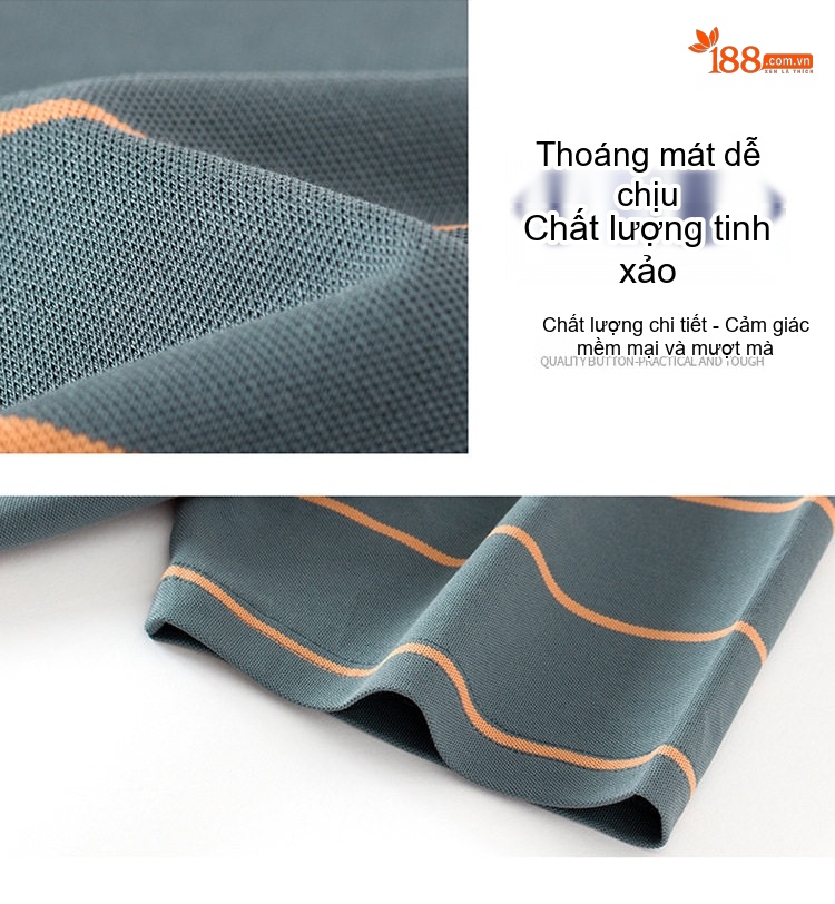 Áo Thun Polo Nam Cotton Kẻ Sọc Cổ Bẻ Chống Nhăn Màu Xám, Xanh, Navy chi tiết 4