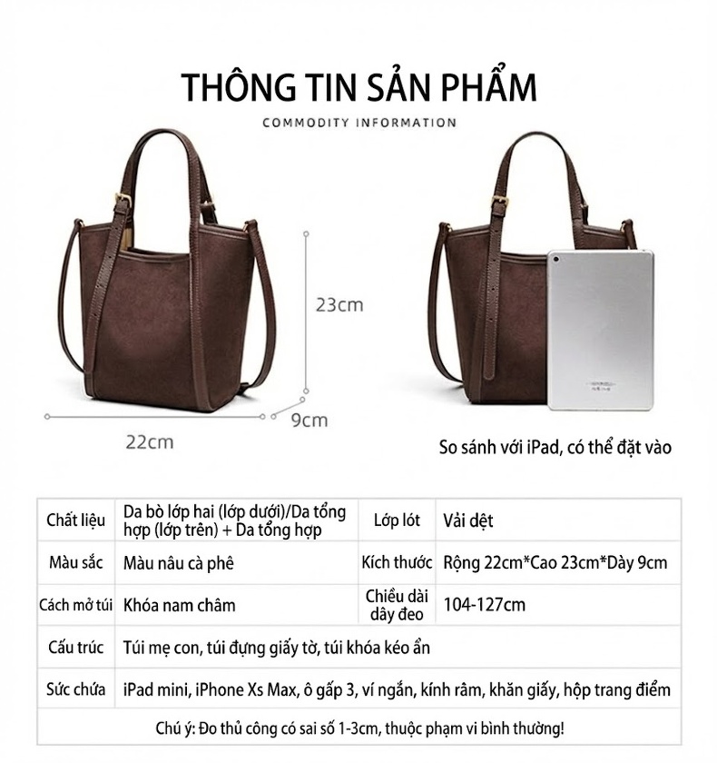 Túi Tote Nữ Da Mờ Đeo Chéo Thời Trang Công Sở chi tiết 5