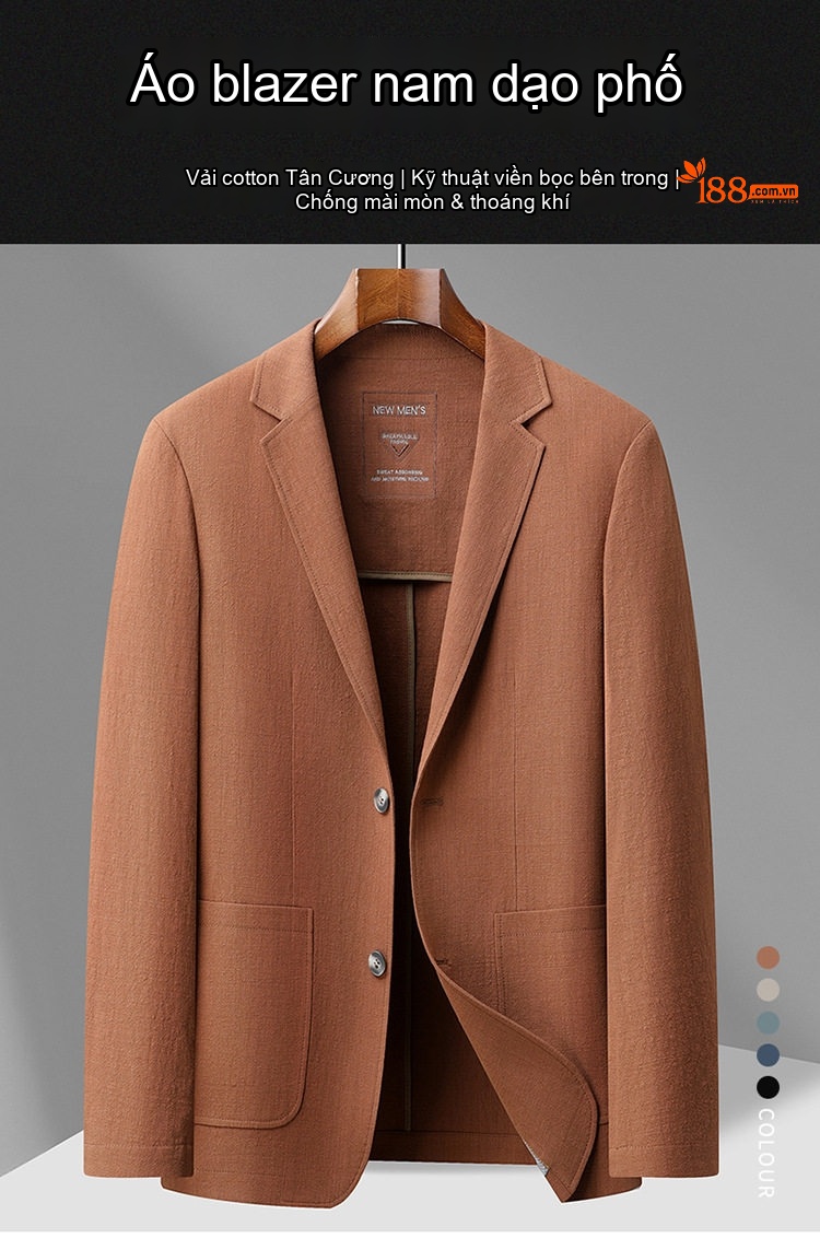 Áo Vest Blazer Nam Cotton Mát Mẻ Phong Cách Casual Màu Nâu, Xanh, Đen, Kem... chi tiết 1