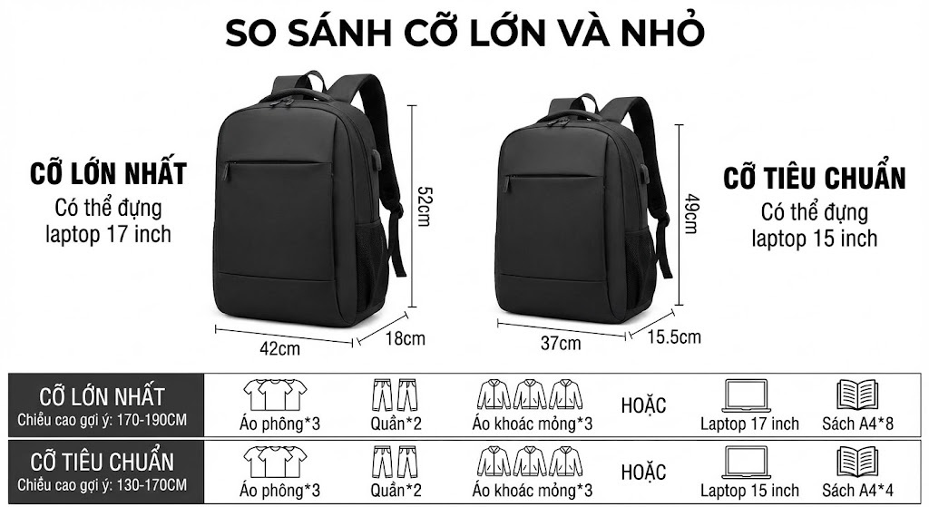 Balo Nam Đeo Lưng Vải Dù Chống Nước Chống Sốc Laptop Đi Học Du Lịch Leo Núi Màu Đen chi tiết 27