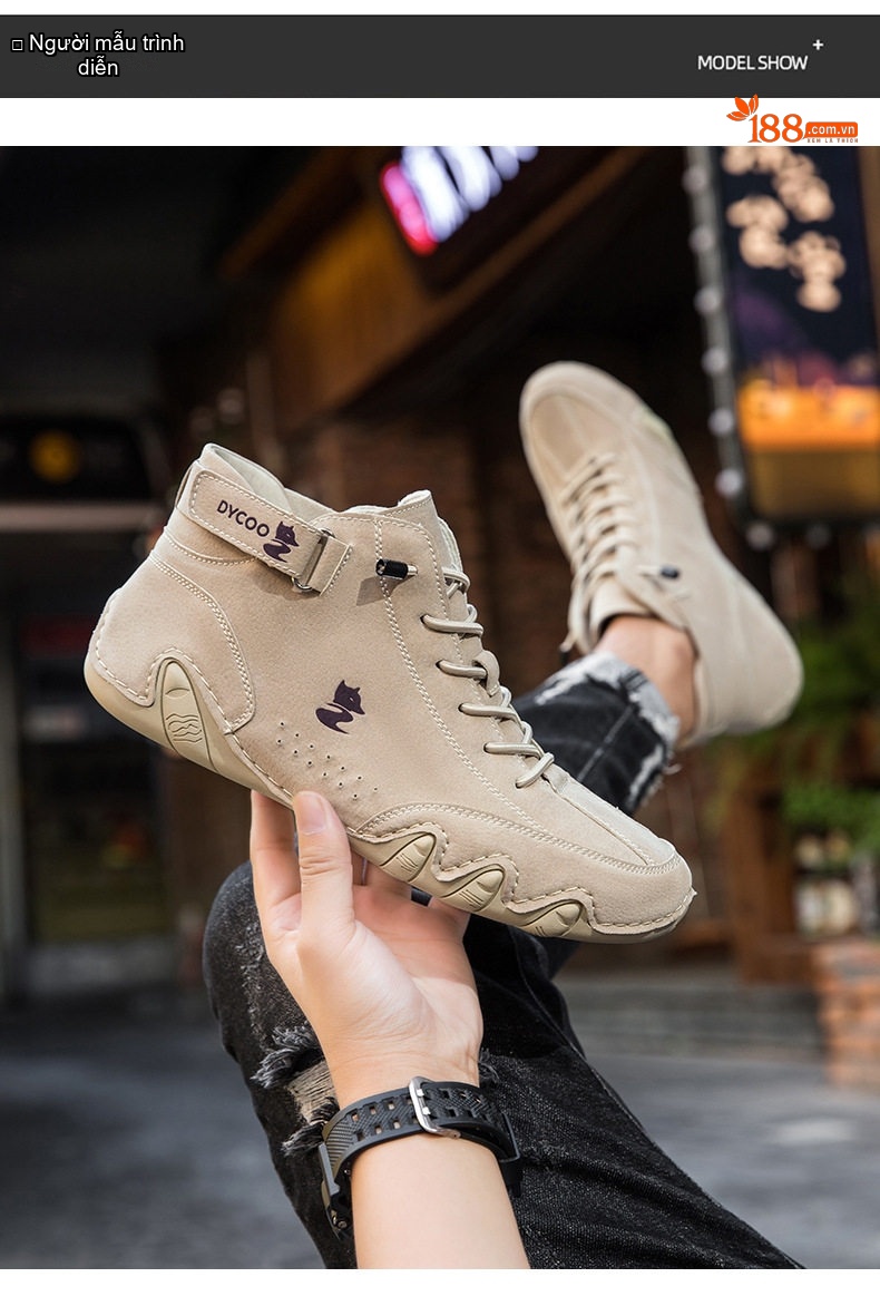 Giày Boot Nam Cổ Cao Da Mờ Kiểu Martin Chiều Cao Đế Khoảng 3cm Màu Be, Đen, Xám chi tiết 8