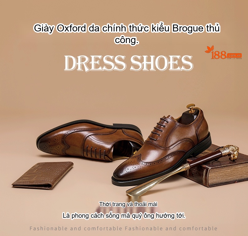 Giày Tây Oxford Nam Da Bò Buộc Dây Phong Cách Anh Quốc Chiều Cao Đế Khoảng 3cm Màu Nâu, Đen chi tiết 1