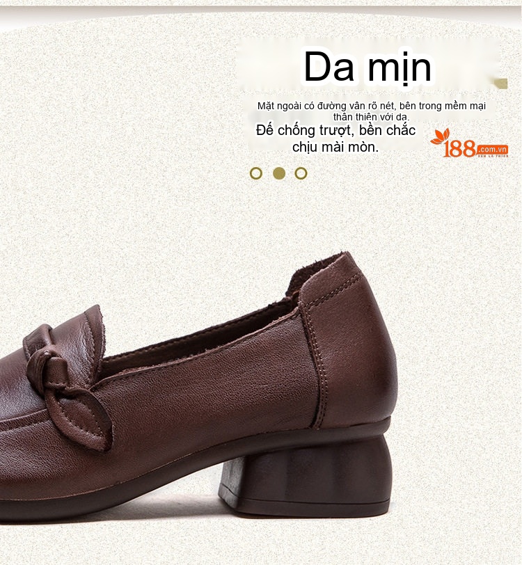 Giày Búp Bê Nữ Da Bò Chiều Cao Đế Khoảng 3cm Màu Đen, Nâu chi tiết 3