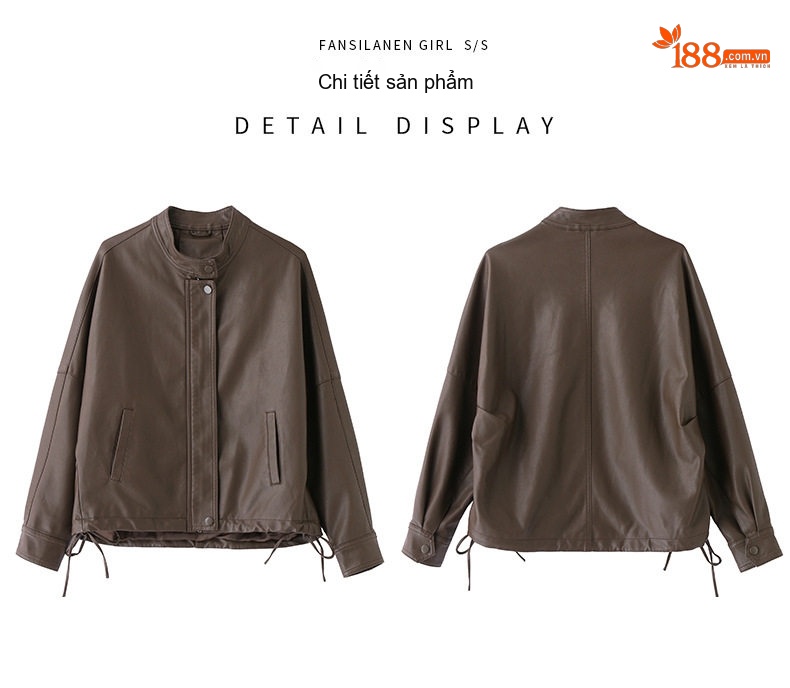 Áo Khoác Bomber Nữ Da PU Dáng Ngắn Rộng Kiểu Retro Màu Nâu, Đen chi tiết 31