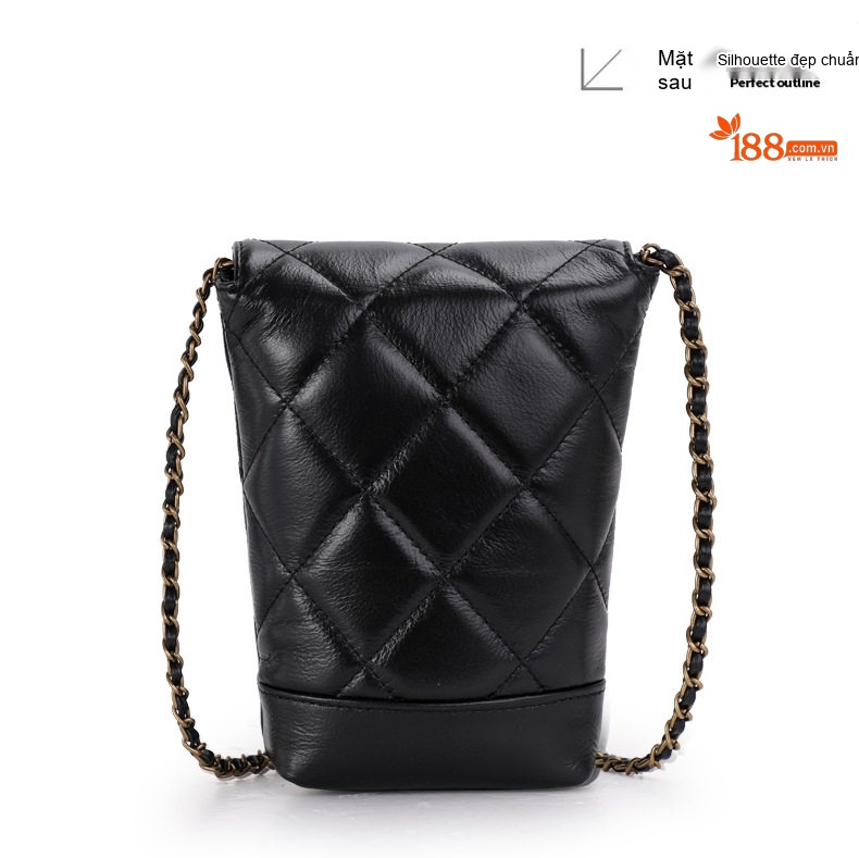 Túi Đeo Chéo Mini Nữ Da Bò Lớp Đầu Họa Tiết Trám Khóa Cài Dây Xích Màu Đen chi tiết 16