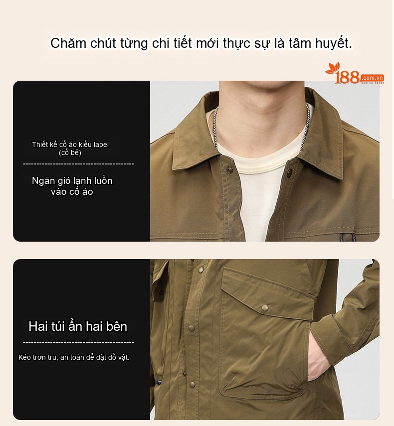 Áo Khoác Bomber Nam Chống Nước Lót Lông Cừu Giữ Ấm Phong Cách Mỹ chi tiết 5