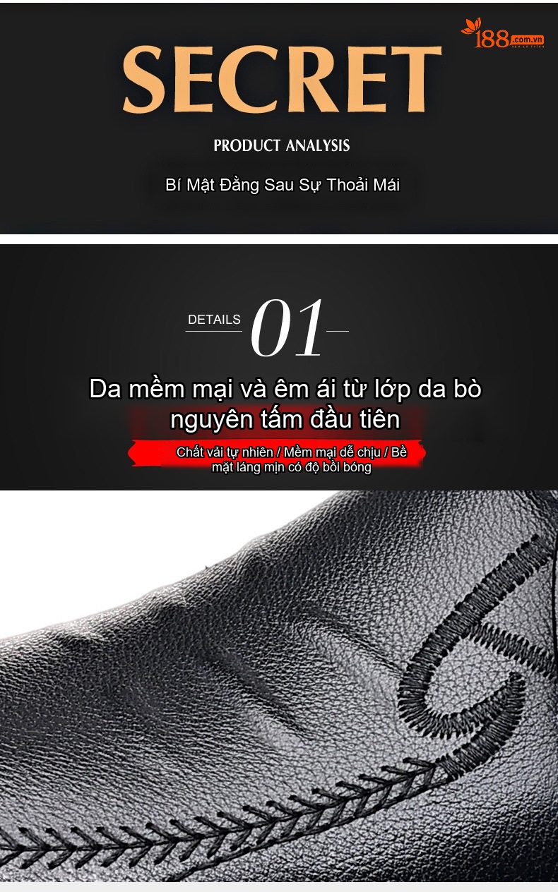 Giày Lười Nam Da Bò Đầu Tròn Chiều Cao Đế Khoảng 3cm Màu Đen chi tiết 9