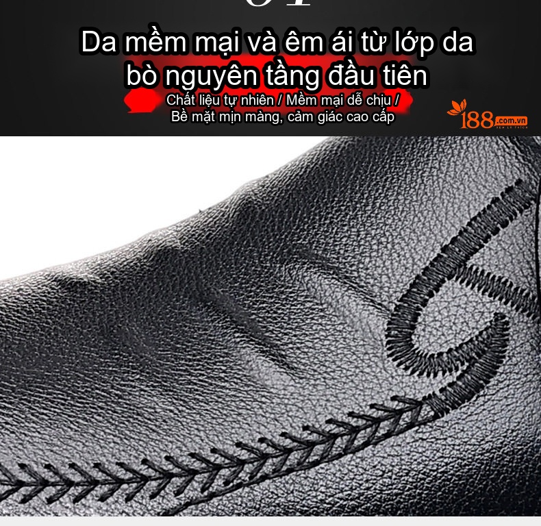 Giày Tây Buộc Dây Nam Da Bò Chiều Cao Đế Khoảng 3cm Màu Đen chi tiết 11