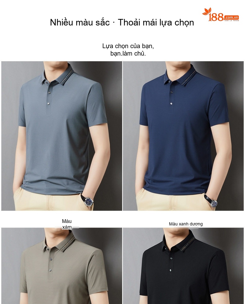 Áo Polo Nam Ngắn Tay Co Giãn Không Nhăn Màu Trắng, Đen, Xám, Nâu... chi tiết 5