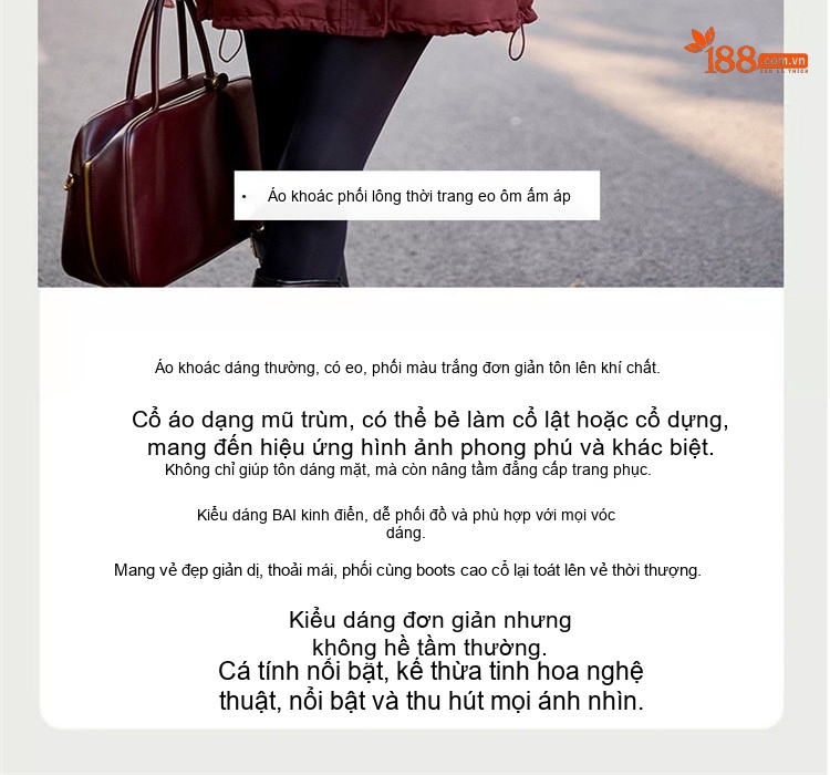 Áo Khoác Parka Nữ Cotton Lót Lông Dày Dặn Dáng Dài Giữ Ấm Màu Đỏ Ancola, Nâu, Đen chi tiết 2