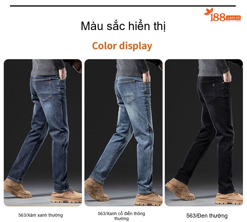 Quần Jean Nam Ống Đứng Co Giãn Nhẹ Phong Cách Business Màu Xanh Đen, Đen chi tiết 10