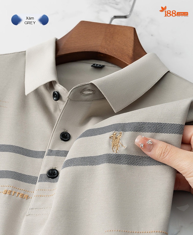Áo Polo Nam Sợi Tơ Cotton Thời Trang Thanh Lịch Màu Trắng, Kem, Xanh, Đen chi tiết 22