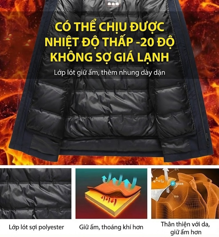 Áo Khoác Phao Nam Lông Ngỗng 90 Kiểu Dáng 5 in 1 Tháo Rời Mũ Màu Đen, Xanh Navy chi tiết 11