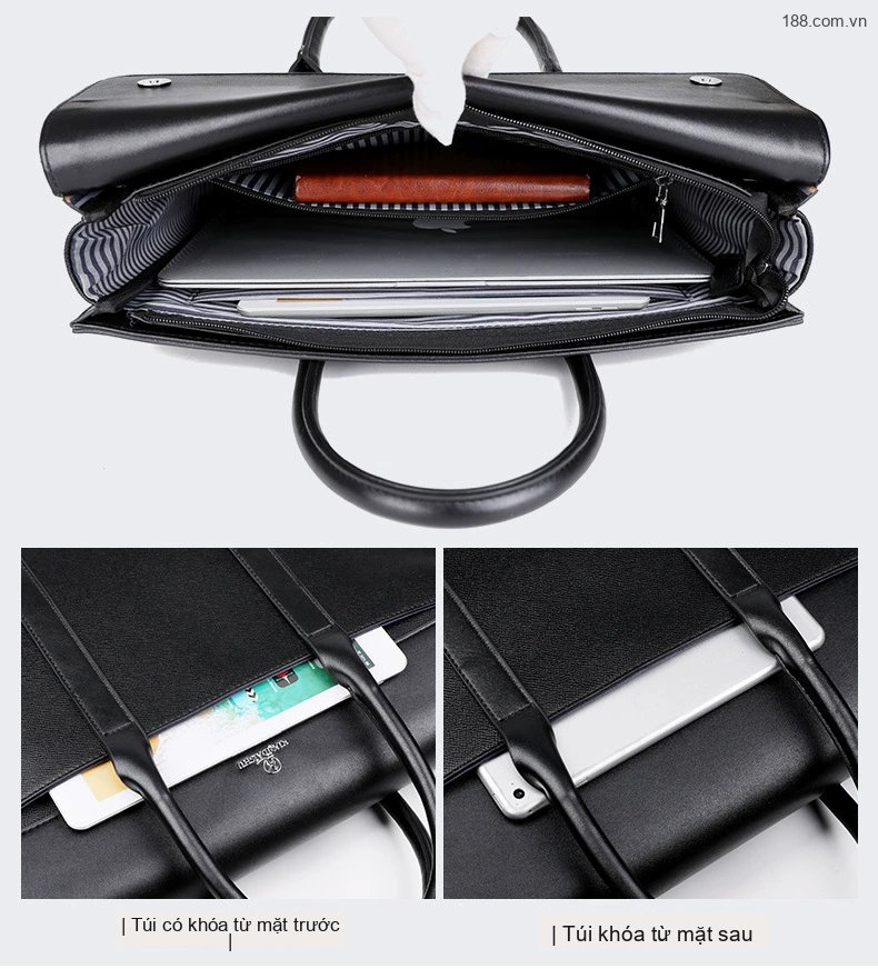 Túi Xách Tay Nam Công Sở Da Mềm Đựng Laptop Cỡ Lớn Màu Đen, Nâu chi tiết 9