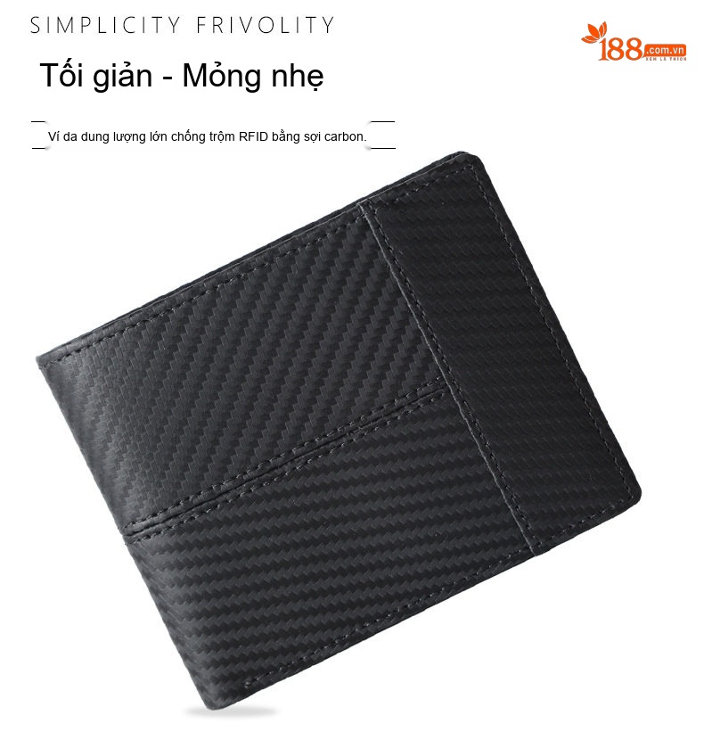 Ví Ngắn Nam TIDING Phong Cách Doanh Nhân Thiết Kế Đơn Giản Vải Sợi Carbon Màu Đen chi tiết 1