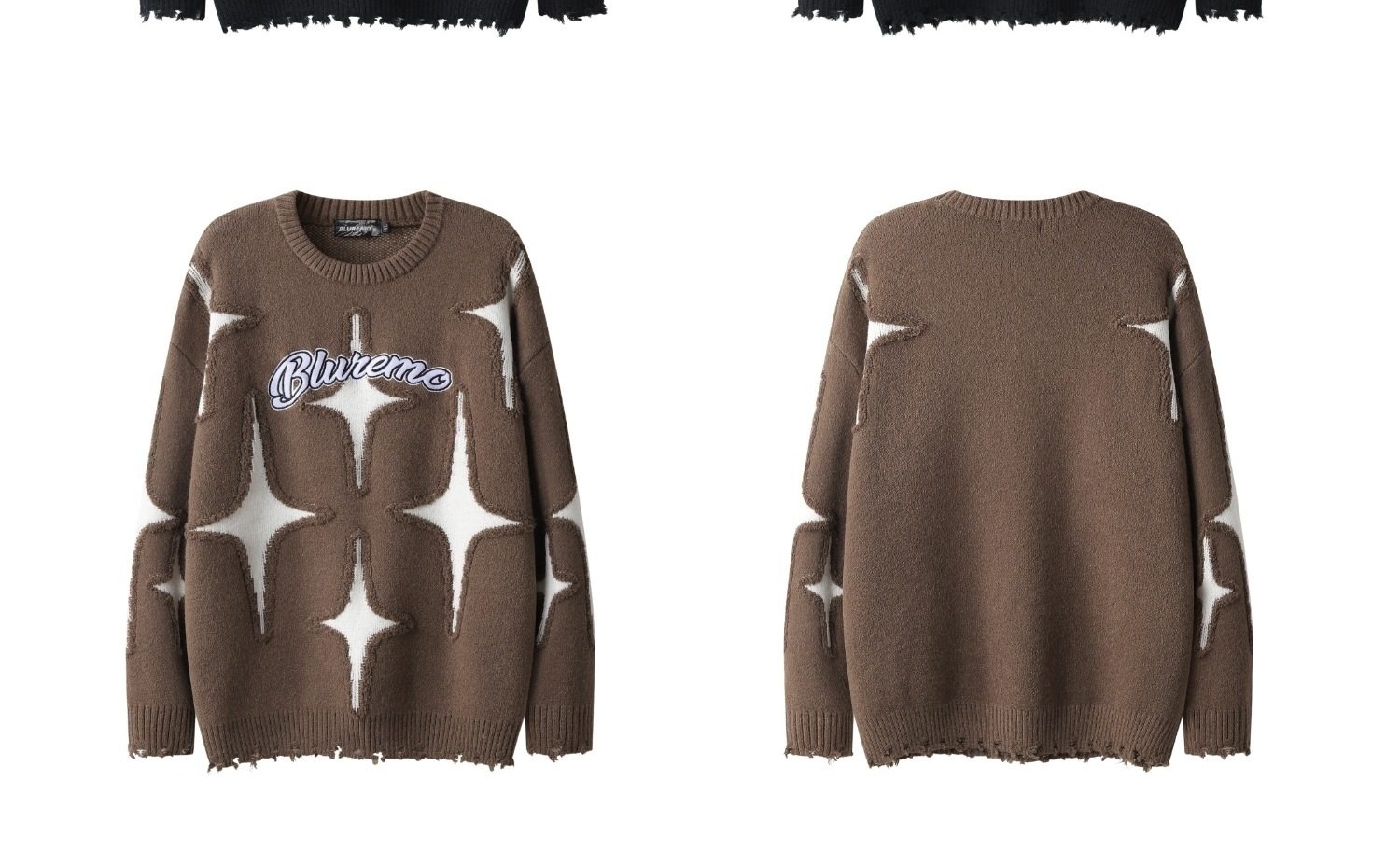 Áo Sweater Dệt Kim Cổ Tròn Tay Dài Họa Tiết Ngôi Sao Màu Nâu, Đen chi tiết 17