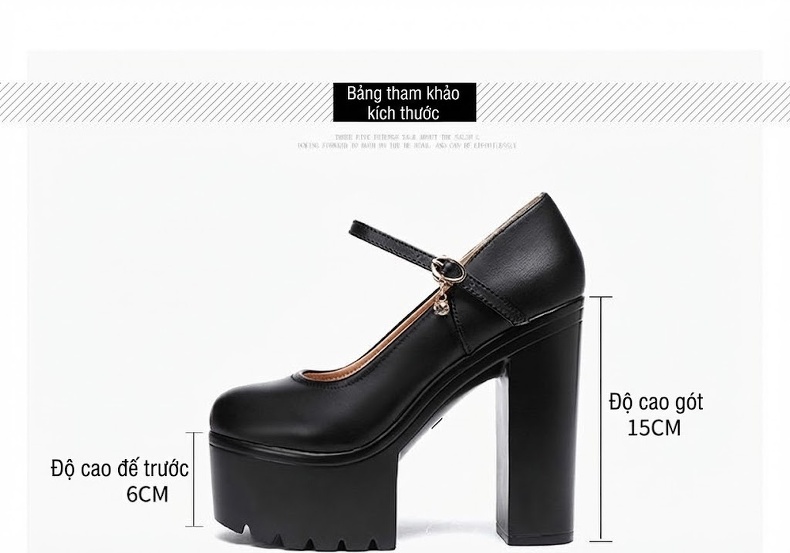 Giày Cao Gót Nữ Quai Ngang Đế Dày 15cm Da Bóng Màu Đen, Trắng, Đỏ, Bạc... chi tiết 4