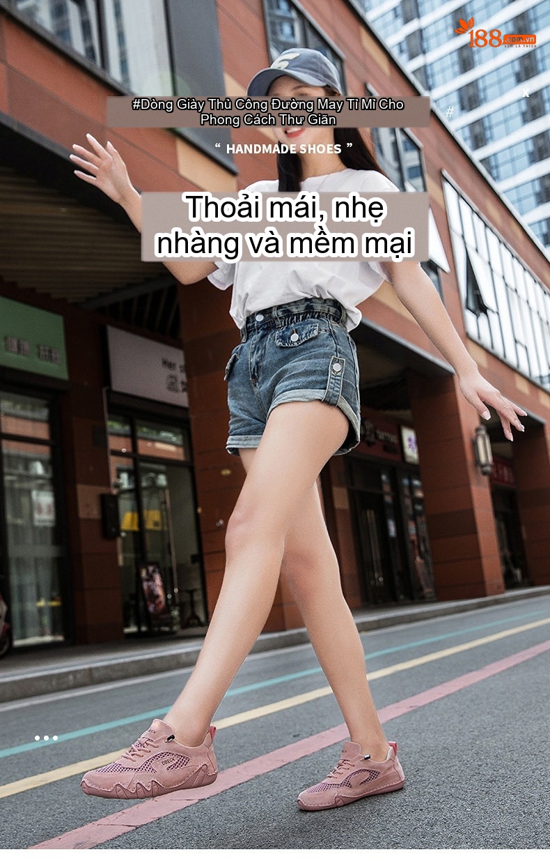 Giày Thể Thao Lưới Thoáng Khí Nam Nữ Da Mờ Outdoor Chiều Cao Đế Khoảng 3cm Màu Kem, Hồng chi tiết 1