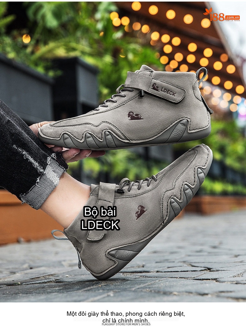 Giày Boot Martin Nam Cổ Cao Dây Buộc Da Mờ Phong Cách Thể Thao Chiều Cao Đế Khoảng 3cm Màu Be, Xám chi tiết 26