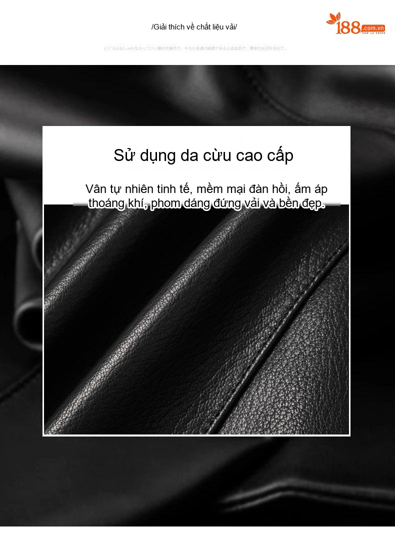 Áo Khoác Da Thật Nam Hải Ninh Dáng Đứng Cao Cấp Màu Đen chi tiết 2