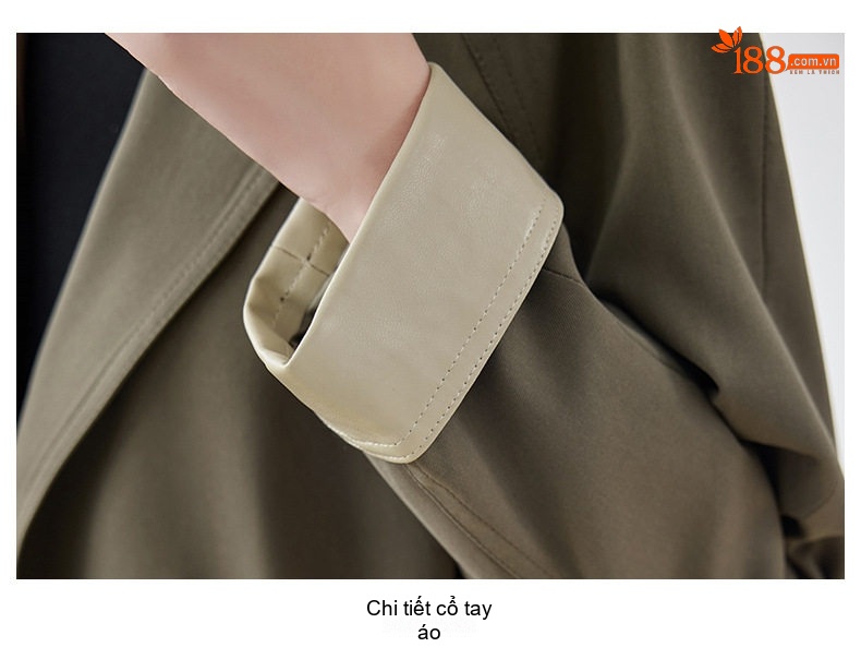 Áo Khoác Gió Nữ Dáng Ngắn Chiết Eo Dây Rút Phong Cách Hàn Quốc Màu Xanh Olive chi tiết 28