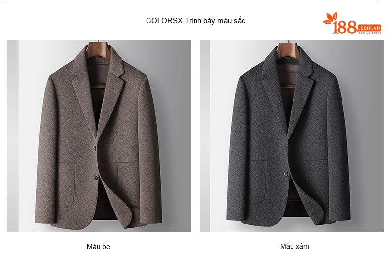 Áo Blazer Nam Cao Cấp Thu Đông Lông Cừu Lót Lông Vũ Màu Nâu, Xám chi tiết 5