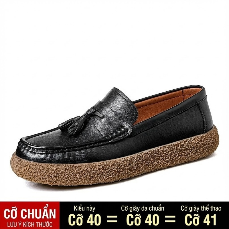 Giày Lười Nam Da Bò Chiều Cao Đế Khoảng 3cm Màu Nâu, Đen
