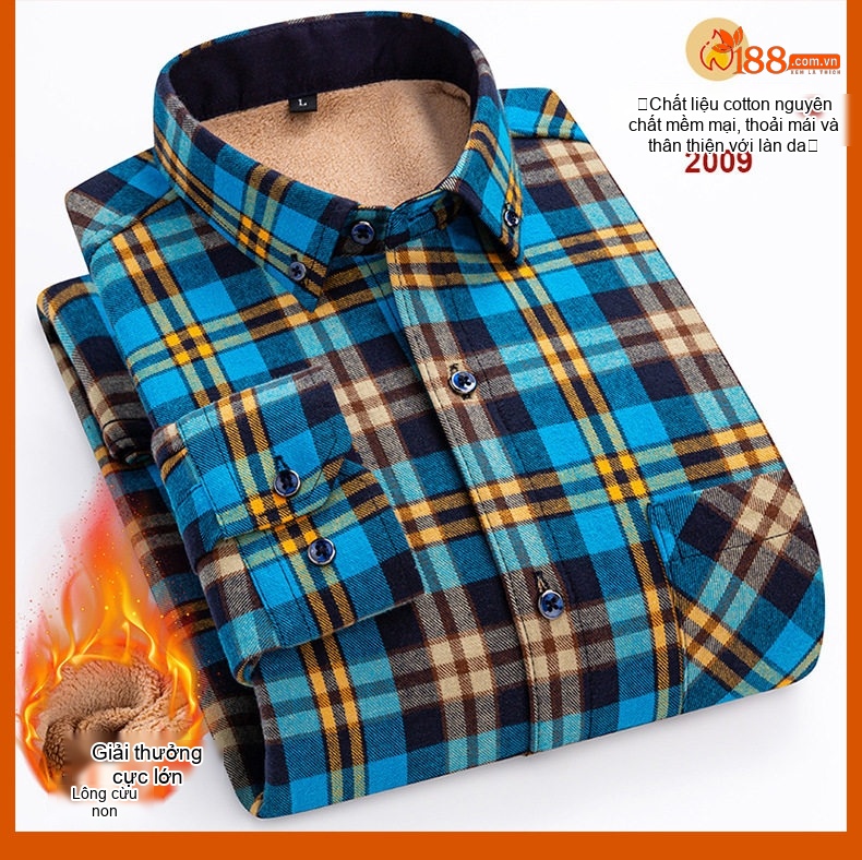 Áo Sơ Mi Nam Ca Rô Lông Cừu Non Cotton Dày Dặn Giữ Ấm Màu Đen, Đỏ, Xanh Dương, Xanh Lá... chi tiết 36
